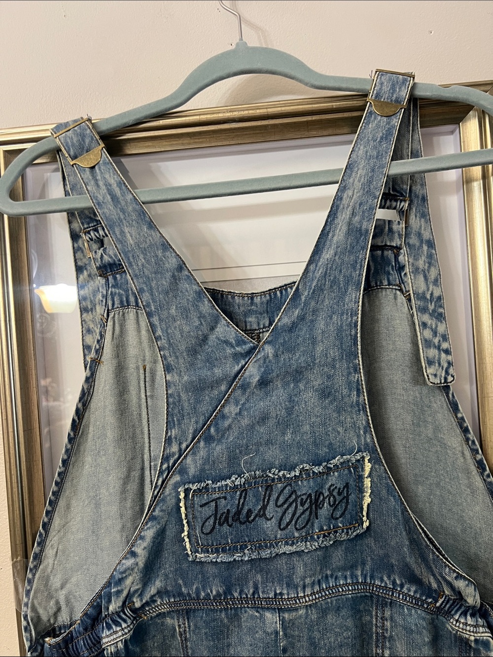 NWT Jaded Gypsy slouchy harem distressed denim RISE ABOVE overalls Sup to L - Picture 2 of 11